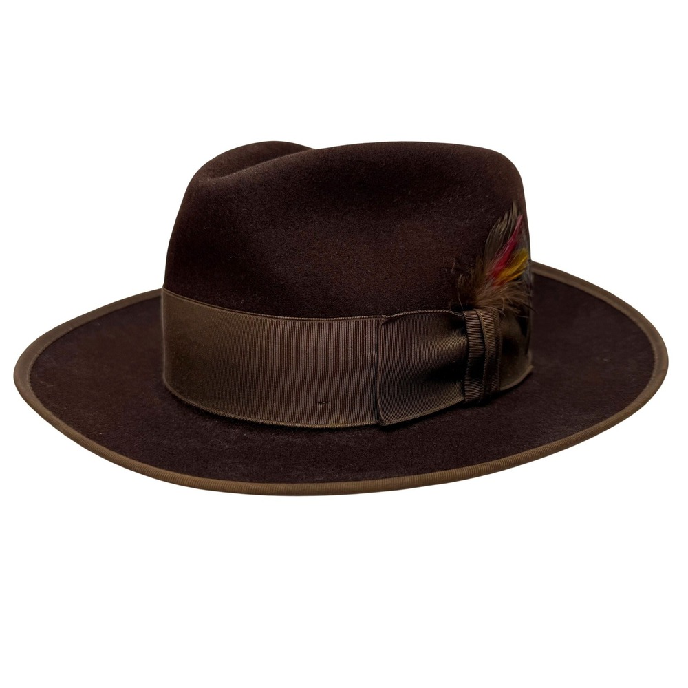 Mallory by Stetson Brown Fur Felt Fedora Hat Vintage Mens 6 7/8 Pinched Crown